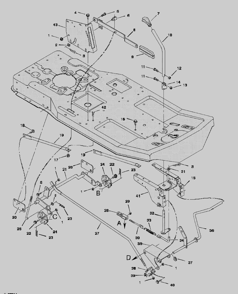 Mower Housing Suspension Diagram and Parts List for 30560E  Briggs and Stratton Lawn Tractor